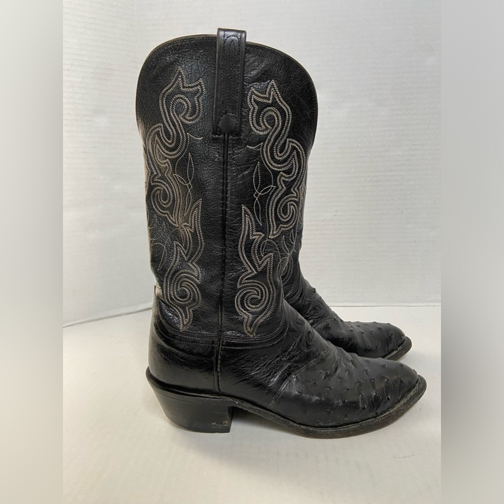 Lucchese Cowboy Boots Western Ostrich Mens Leather Shoes Black Exotic Sz 8C 1883